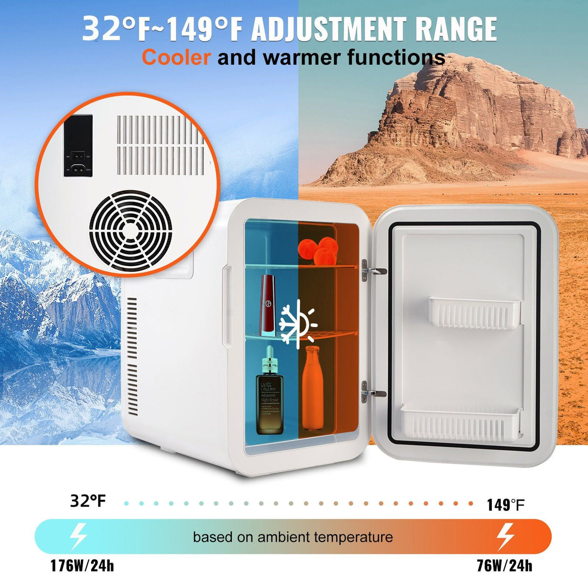 Mini Fridge, 20L Skincare Fridges with Temper Control Touch Screen, Portable Small Beverage Refrigerator for Bedroom Office Car Dorm, AC/DC Cool Warmer for Cosmetic Drink Milk, White