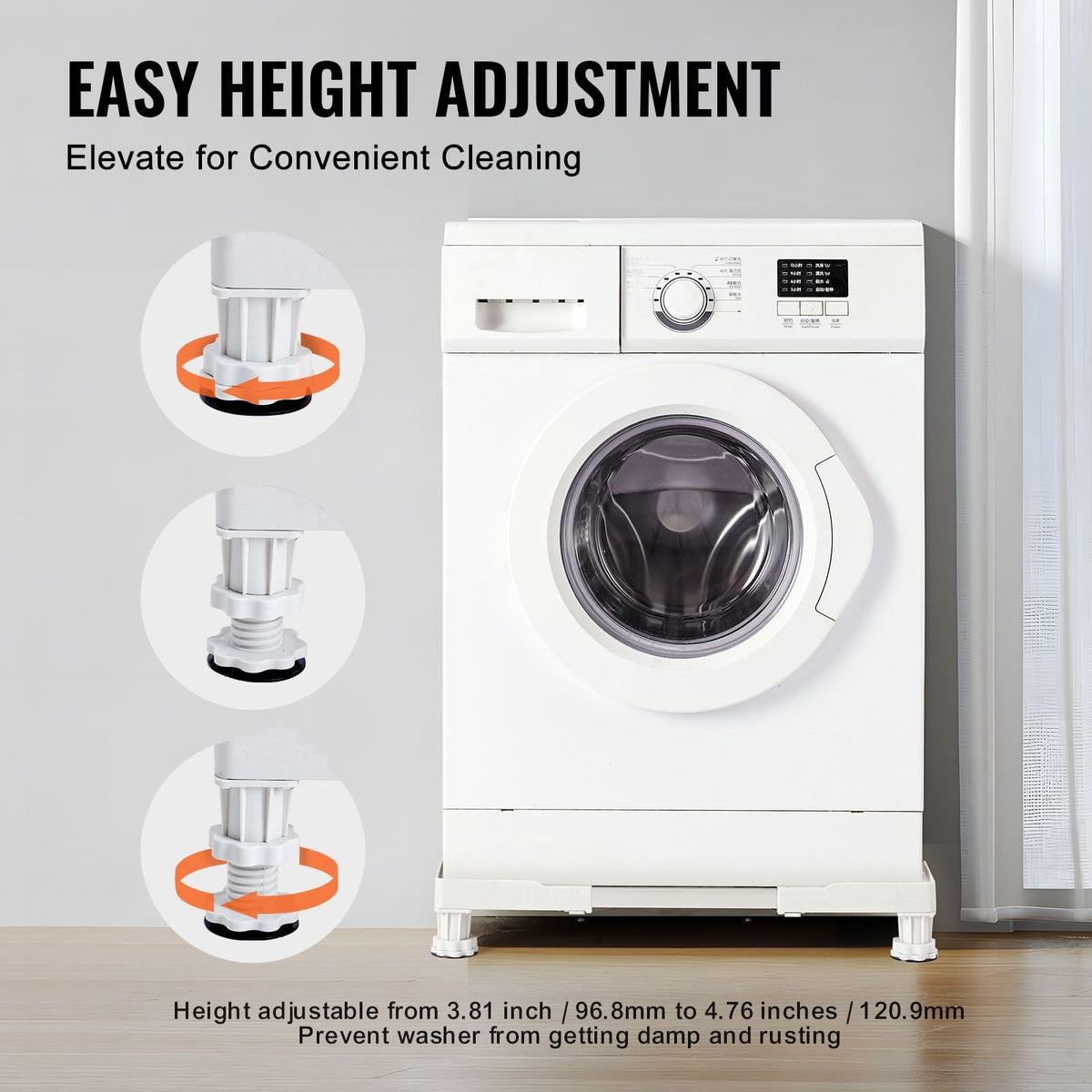 Mini Fridge Stand Universal Laundry Pedestal, Adjustable with 4 Strong Feet, Washing Machine Base Multi-Functional for Washer And Dryer, 15"-24.2"W Expandable