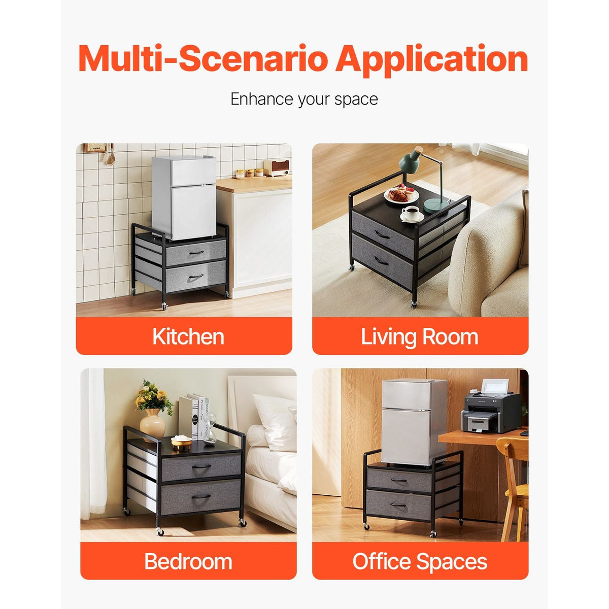 Mini Fridge Stand with Storage, 176 lb-Capacity Mini Fridge Table with 2 Drawers & 4 Swivel Wheels, Mobile Mini Fridge Shelf, Gray Mini Fridge Organizer for Dorm, Apartment, Office, Bedroom