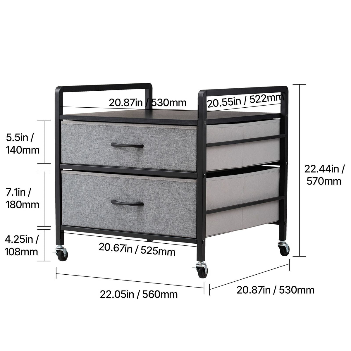 Mini Fridge Stand with Storage, 176 lb-Capacity Mini Fridge Table with 2 Drawers & 4 Swivel Wheels, Mobile Mini Fridge Shelf, Gray Mini Fridge Organizer for Dorm, Apartment, Office, Bedroom