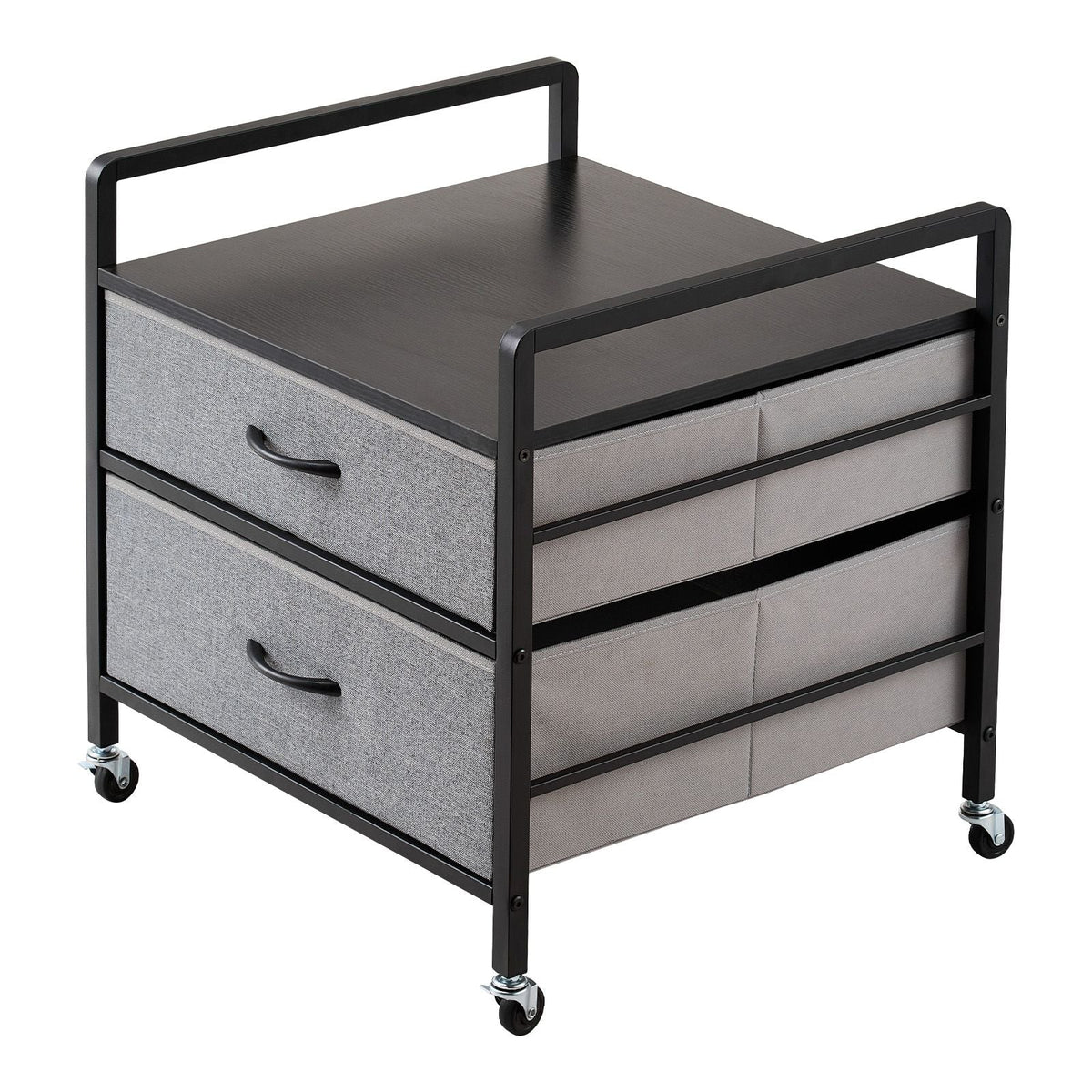 Mini Fridge Stand with Storage, 176 lb-Capacity Mini Fridge Table with 2 Drawers & 4 Swivel Wheels, Mobile Mini Fridge Shelf, Gray Mini Fridge Organizer for Dorm, Apartment, Office, Bedroom