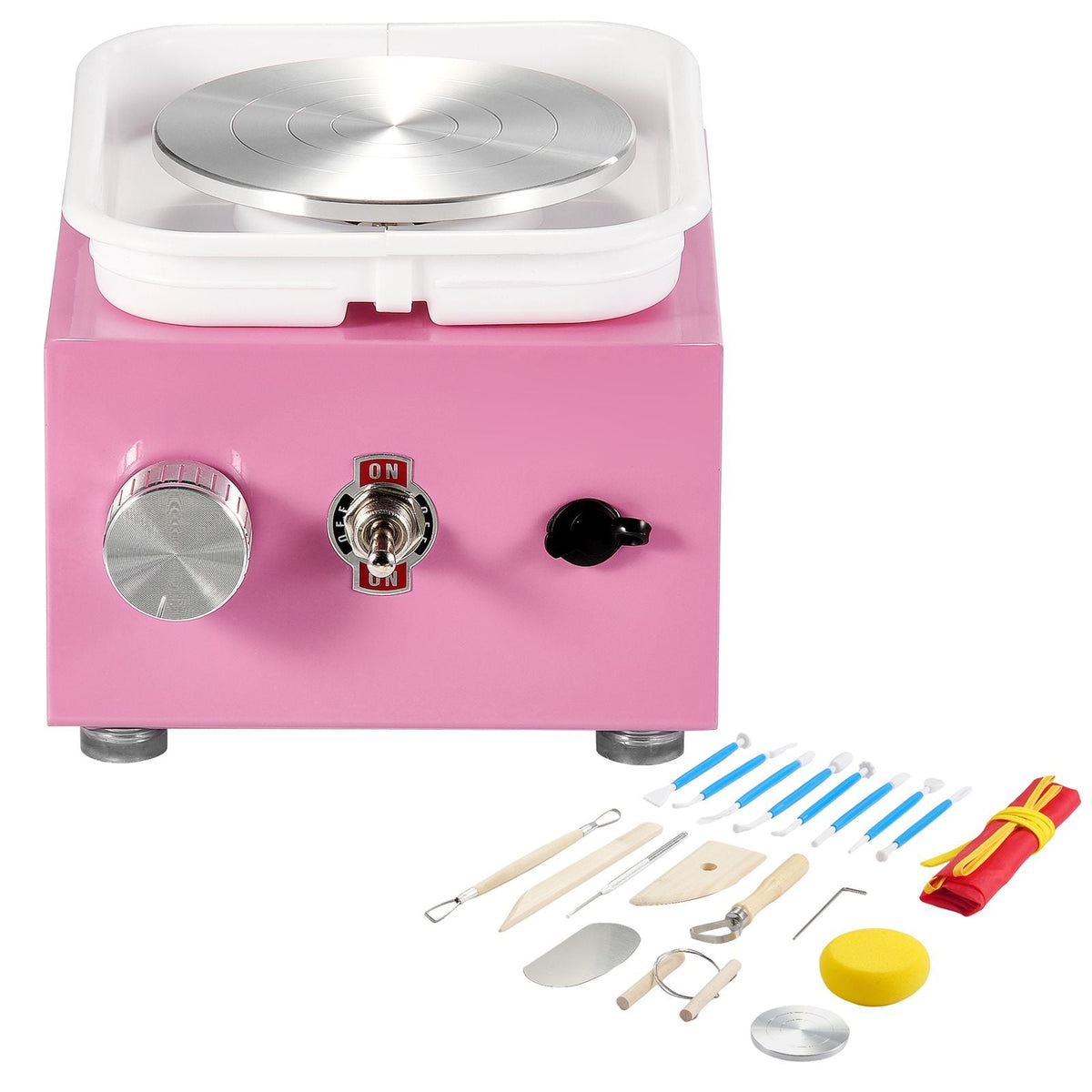Mini Pottery Wheel, 0-320RPM Adjustable Speed Detachable Basin Forming Machine, 2.56in/3.94in 2 Turntables Electric Ceramic Wheel Machine, 18pcs Accessories, for Art Craft Work Home DIY, Pink