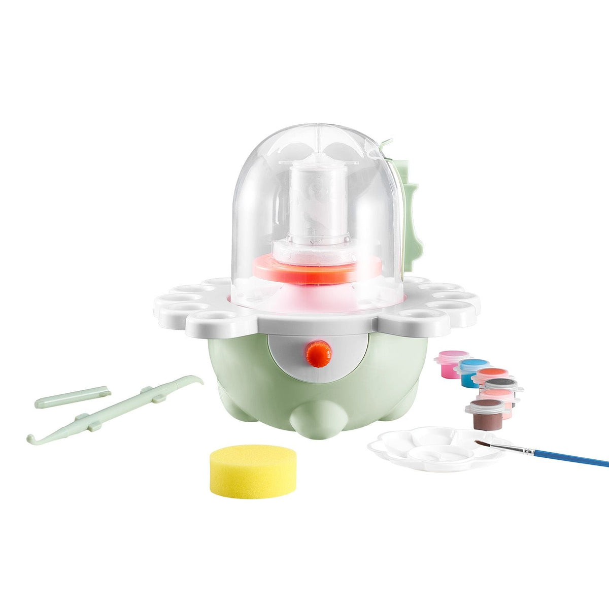 Mini Pottery Wheel, 2 in and 3 in Turntables, Adjustable Speed, Electric Clay Wheel for Kids and Beginners, Complete Pottery Set with Clay Sculpting Tools, Gift for Boys and Girls, Green