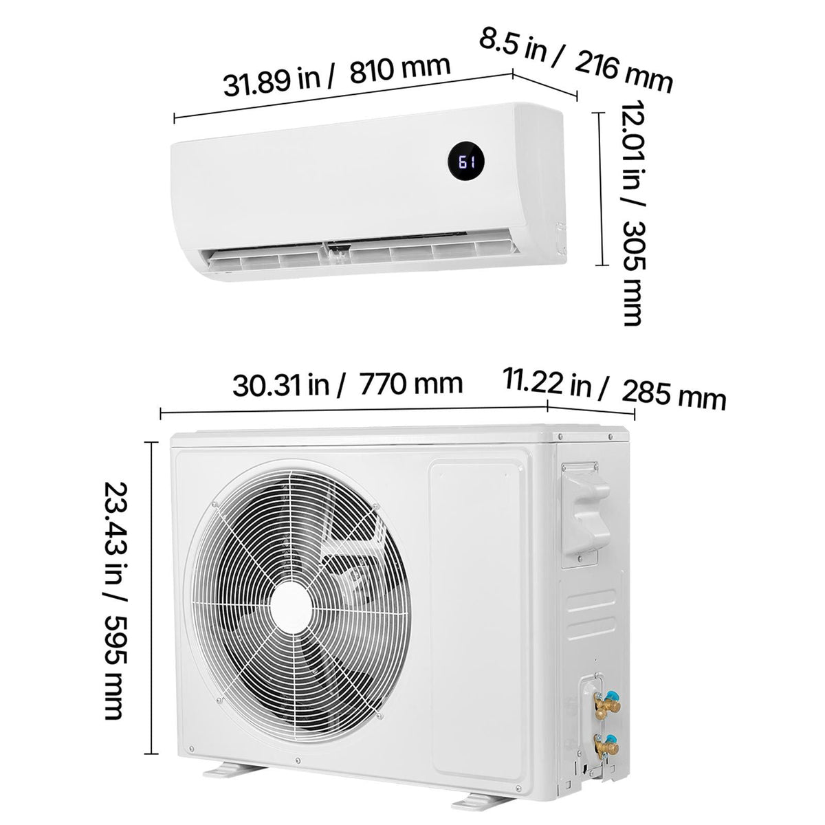 Mini Split Air Conditioner, 12,000 BTU AC / 12,500 BTU Heat, 230V 19 SEER2 High Efficiency Energy Saving, Quiet Inverter System for 750 Sq.Ft Coverage Area, Easy to Maintain, for Home, Office