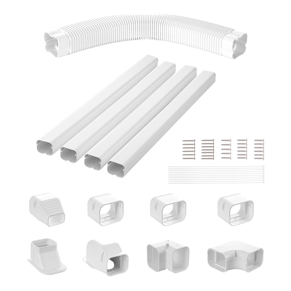 Mini Split Line Set Cover 3-inch W 17.6Ft L, PVC Decorative Pipe Line Cover For Air Conditioner with 4 Straight Ducts & Full Components Easy to Install, Paintable for Heat Pumps, White