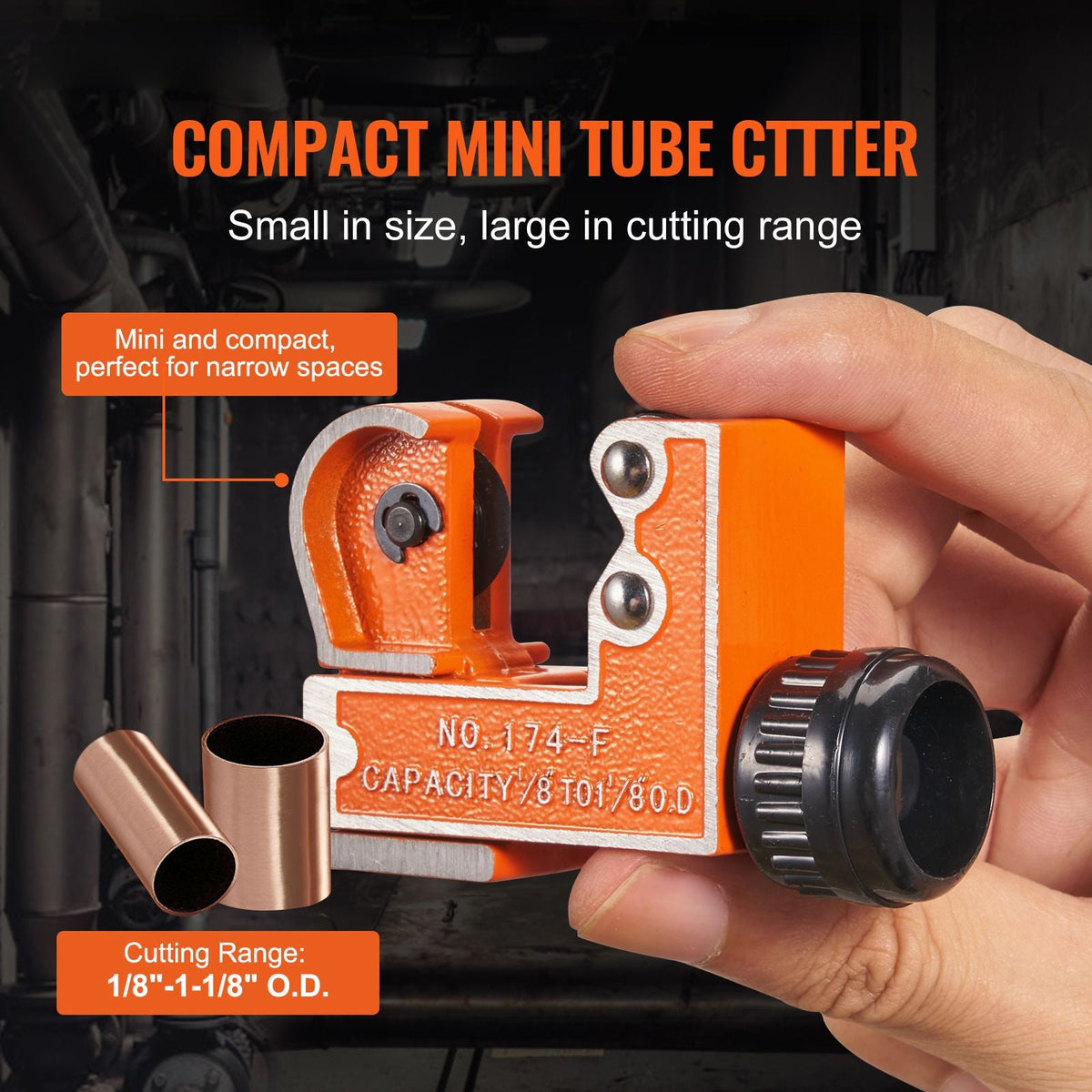 Mini Tubing Cutter, 1/8" - 1-1/8" O.D. Mini Copper Pipe Cutter, Heavy Duty Compact Tube Cutter Tool with High-Speed SKD Blade for Copper, Aluminum, Galvanized, Plastic Pipes