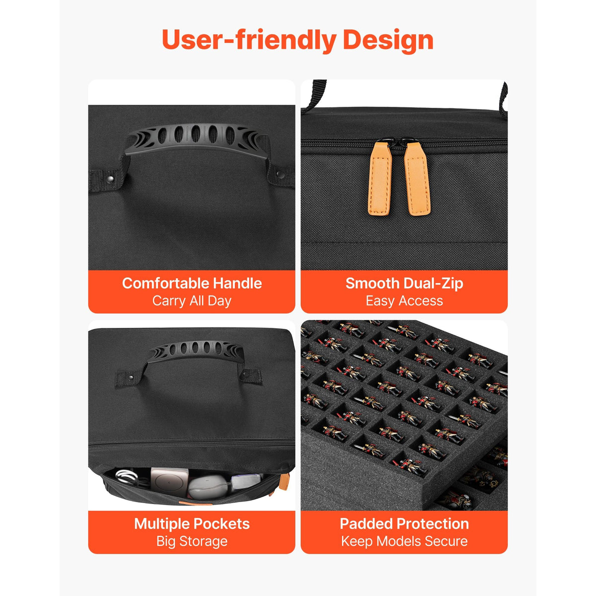Miniature Storage Carrying Figure Bag, Fits for 1:500-1:750 Scale Models, Miniature Transport Bag with Adjustable Shoulder Strap, 3 Foam Layers for Large Storage Capacity (Minis Not Included)