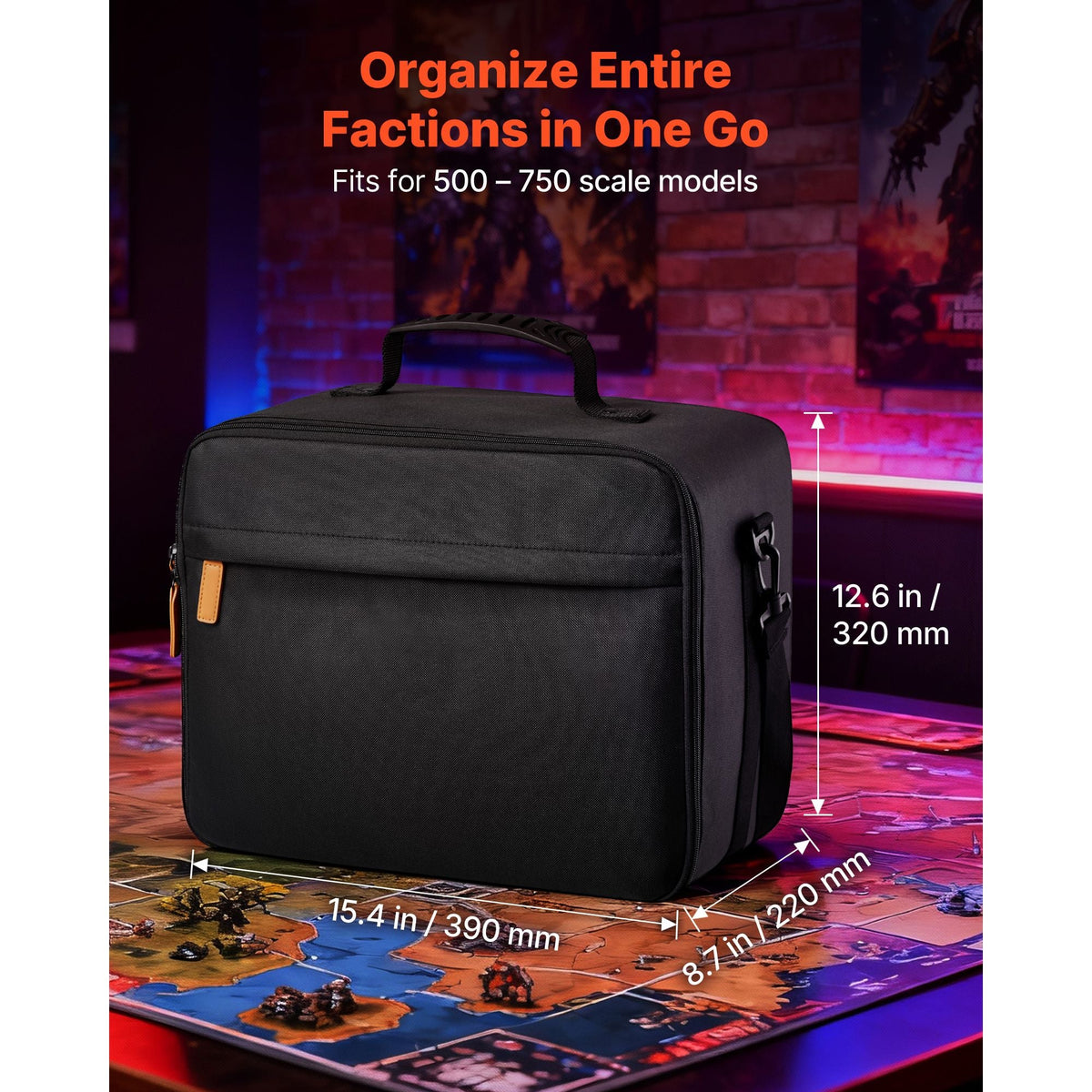 Miniature Storage Carrying Figure Bag, Fits for 1:500-1:750 Scale Models, Miniature Transport Bag with Adjustable Shoulder Strap, 3 Foam Layers for Large Storage Capacity (Minis Not Included)