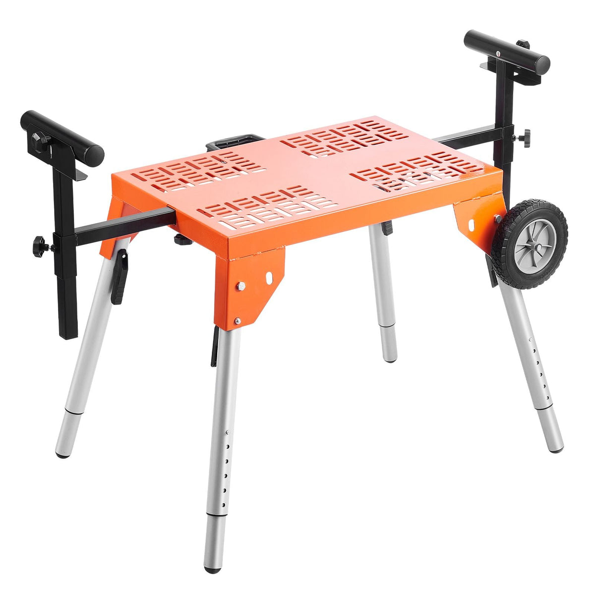 Miter Saw Stand with Tabletop and Wheels, 330lbs Load Capacity Steel Collapsible Rolling Stand for Miter Saw, Adjustable Height and Length, Portable Compact and Folding Miter Saw Stand