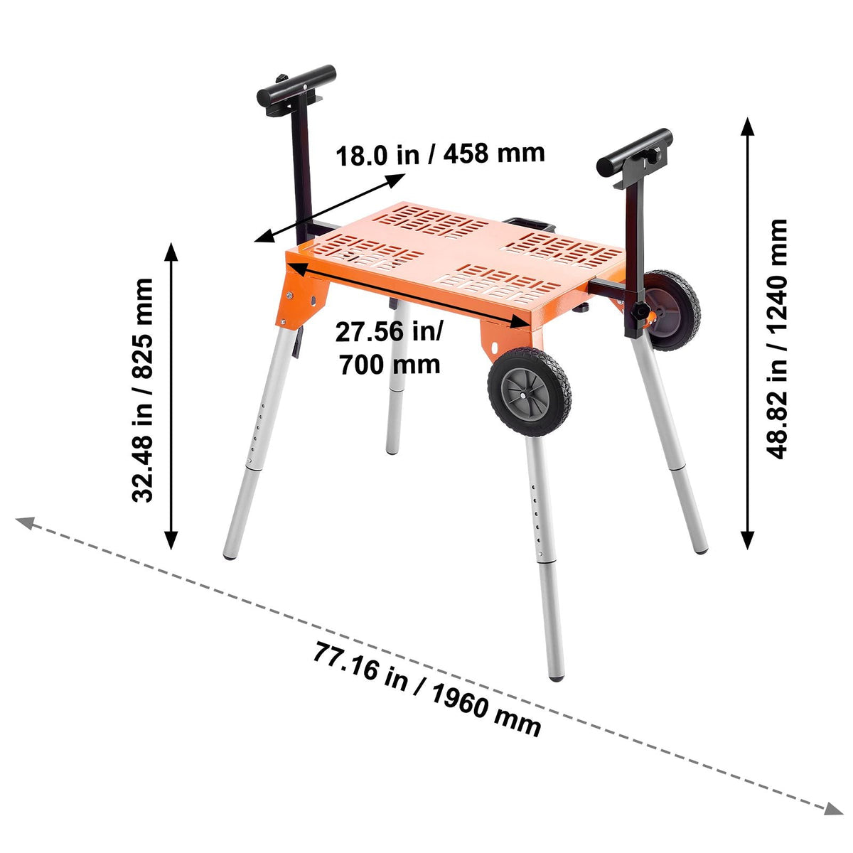 Miter Saw Stand with Tabletop and Wheels, 330lbs Load Capacity Steel Collapsible Rolling Stand for Miter Saw, Adjustable Height and Length, Portable Compact and Folding Miter Saw Stand