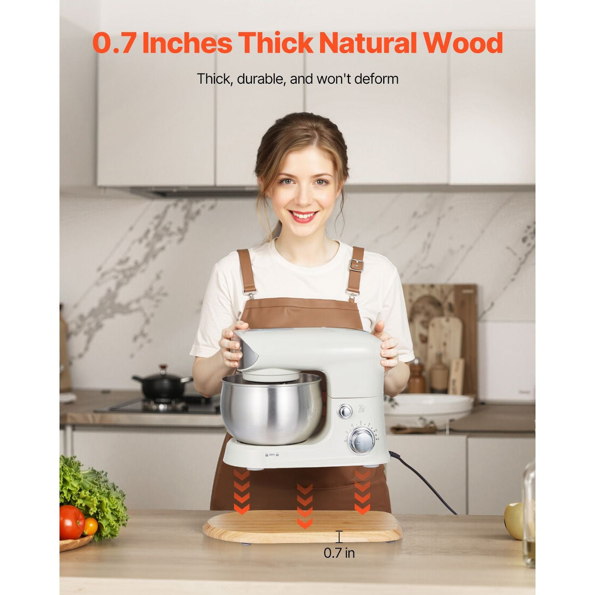 Mixer Slider, Oval 14.5 x 9.4-inch, Appliance Slider Compatible with Tilt Head 4.5-5 Qt Stand Mixer, PTFE Feet, Kitchen Countertop Storage Mover Sliding Tray, Natural Wood
