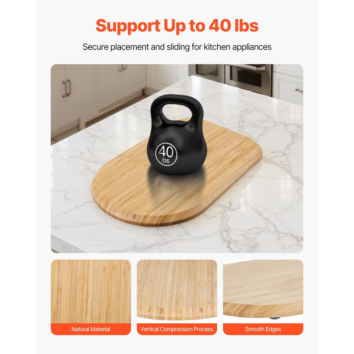 Mixer Slider, Oval 14.5 x 9.4-inch, Appliance Slider Compatible with Tilt Head 4.5-5 Qt Stand Mixer, PTFE Feet, Kitchen Countertop Storage Mover Sliding Tray, Natural Wood