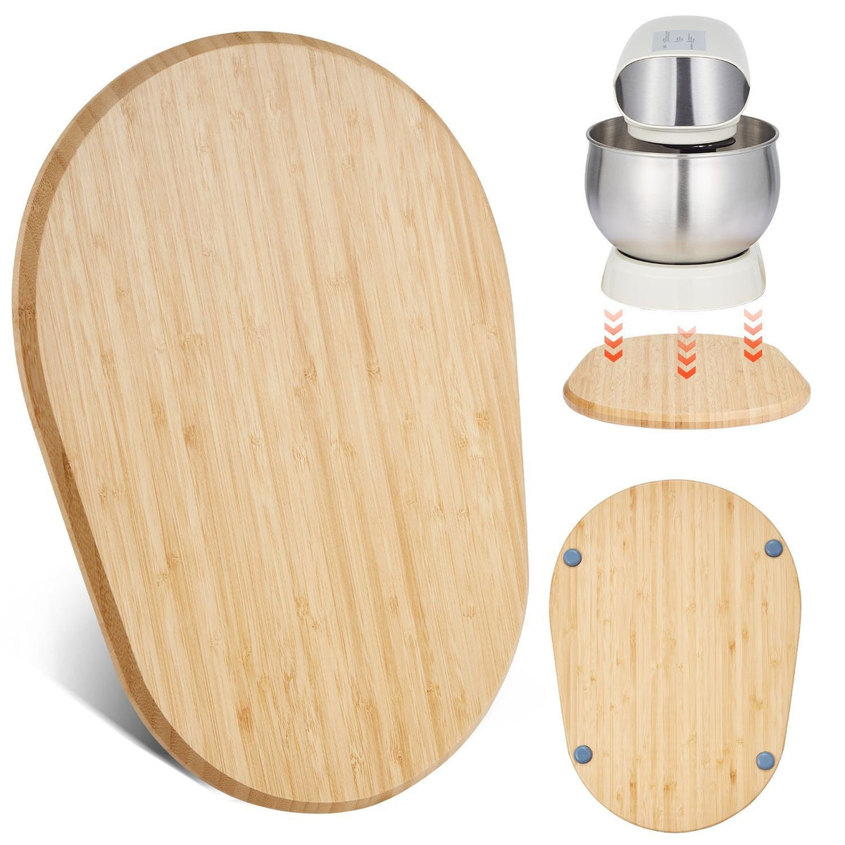 Mixer Slider, Oval 15.7 x 11.1-inch, Appliance Slider Compatible with Tilt Head 5.5-8 Qt Stand Mixer, PTFE Feet, Kitchen Countertop Storage Mover Sliding Tray, Natural Wood