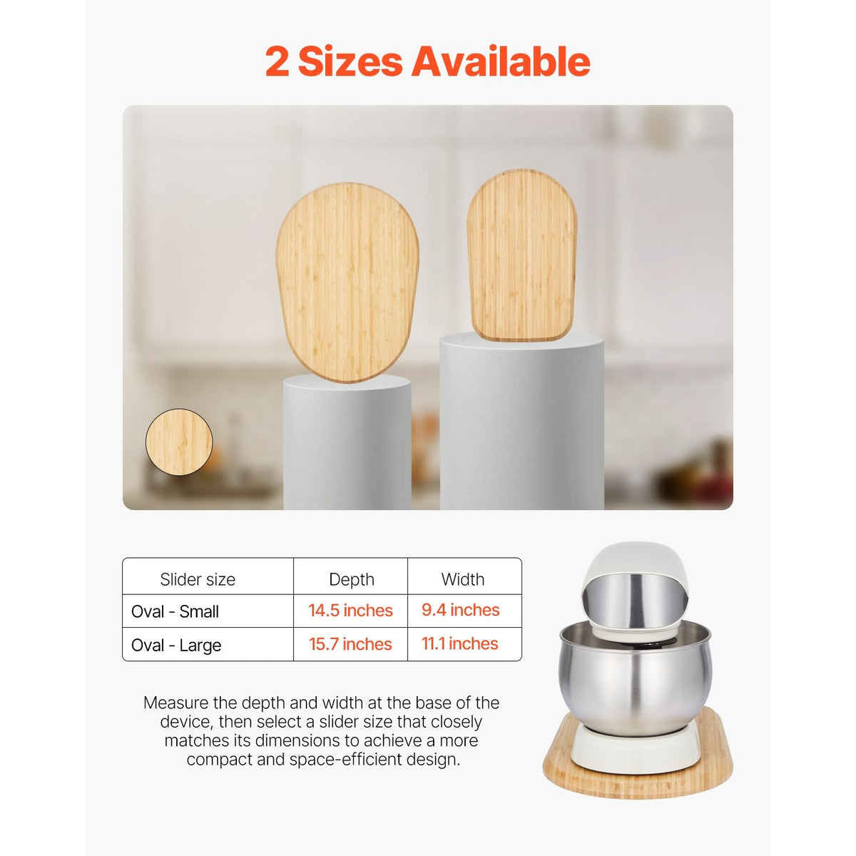Mixer Slider, Oval 15.7 x 11.1-inch, Appliance Slider Compatible with Tilt Head 5.5-8 Qt Stand Mixer, PTFE Feet, Kitchen Countertop Storage Mover Sliding Tray, Natural Wood