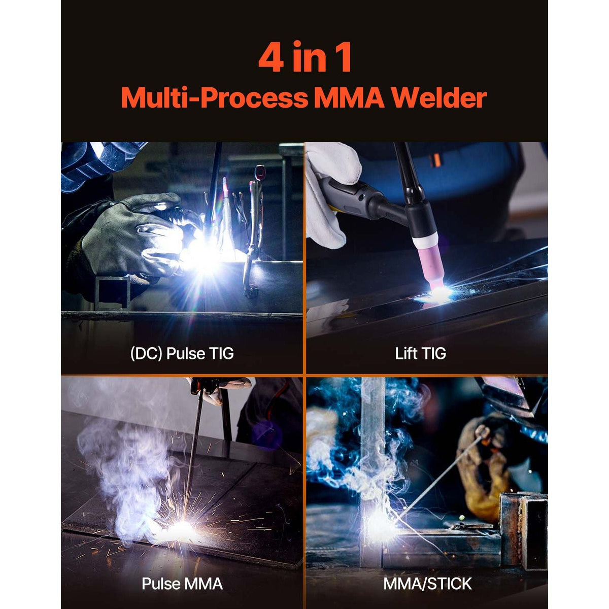 MMA Welder, 140A 4-in-1 Welding Machine - MMA (Stick)/DC Pulse MMA/DC Pulse TIG/Lift TIG, 110 & 220V Dual Voltage Electric Welder with LED Display, Synergic Control, IGBT Inverter Hot Start