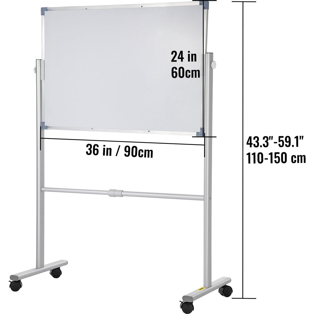 Mobile Magnetic Whiteboard, 36 x 24 Inch, Double Sided, 360 Degree Reversible Rolling Dry Erase Board, Height Adjustable with Aluminum Frame and Lockable Swivel Wheels, for Office School Home