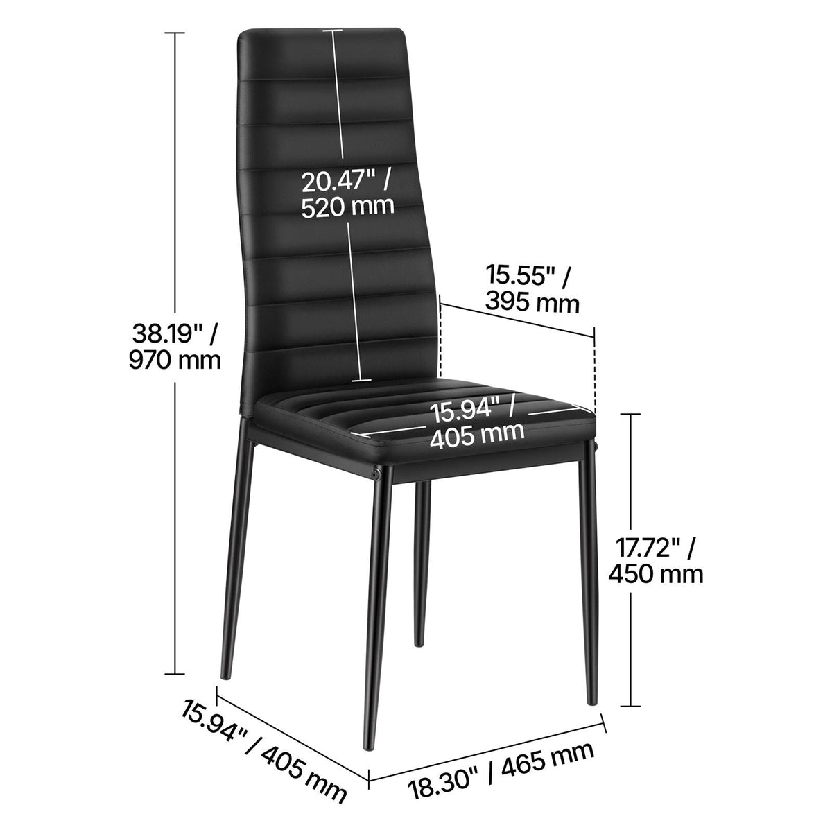 Modern Dining Room Accent Chairs Set of 6, Upholstered Leather Side Chair for Dining Tables, Space-Saving Kitchen Table Chair with Thick Cushions and Metal Legs, Black