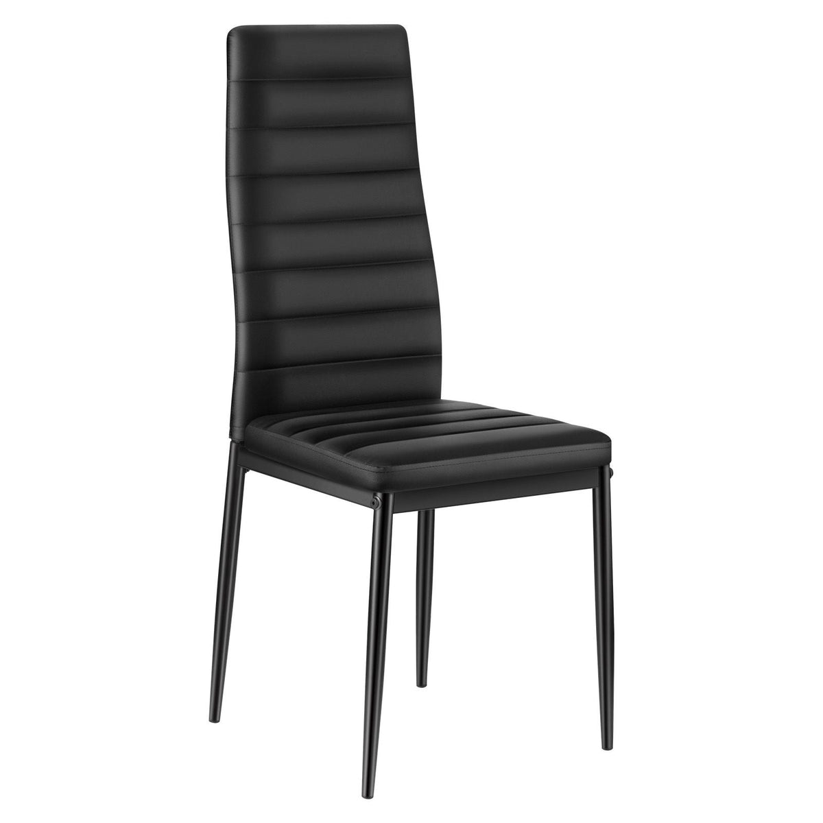 Modern Dining Room Accent Chairs Set of 6, Upholstered Leather Side Chair for Dining Tables, Space-Saving Kitchen Table Chair with Thick Cushions and Metal Legs, Black