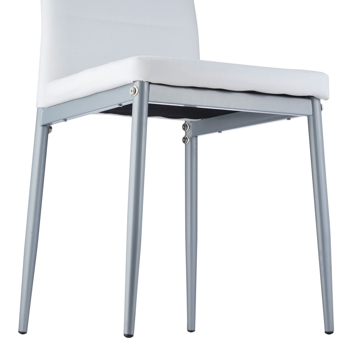 Modern Dining Room Accent Chairs Set of 6, Upholstered Leather Side Chair for Dining Tables, Space-Saving Kitchen Table Chair with Thick Cushions and Metal Legs, White