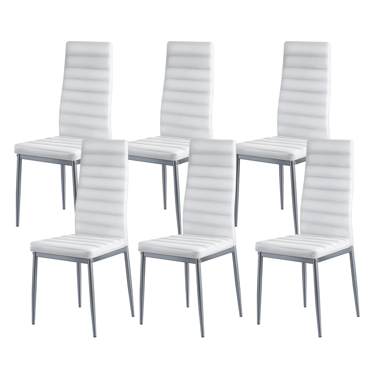 Modern Dining Room Accent Chairs Set of 6, Upholstered Leather Side Chair for Dining Tables, Space-Saving Kitchen Table Chair with Thick Cushions and Metal Legs, White