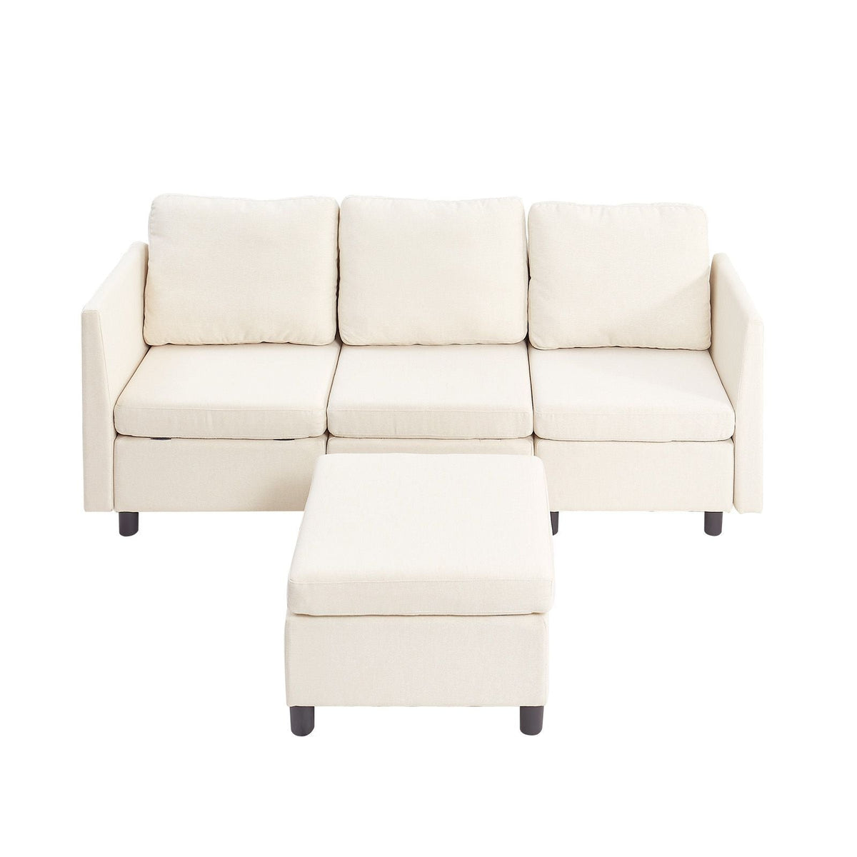 Modular Sectional Sofa, 3-Seater Modular Sofa with Hidden Storage, Cloud Sectional Couch with Ottoman & High Rebound Sponge, Solid Wood Frame Upholstered Couch for Living Room, Bedroom, Beige