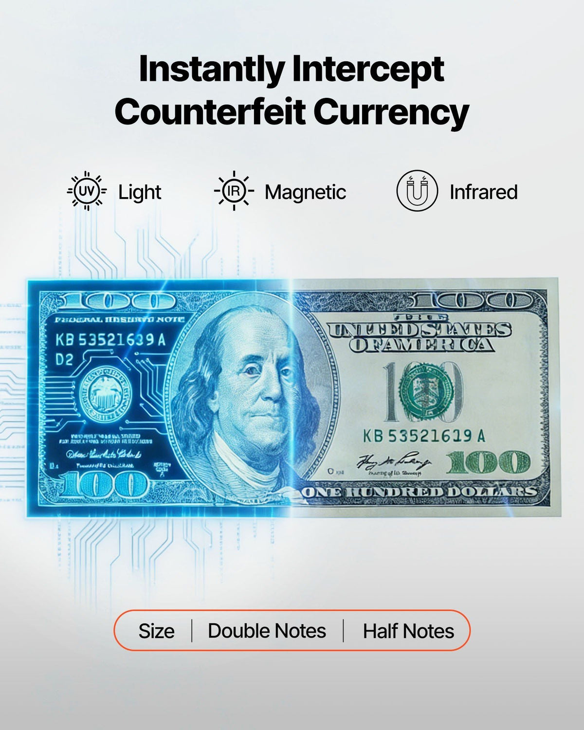 Money Counter Machine, Mixed Denomination Bill Cash Counter with CIS/UV/MG/IR/DD/DBL/HLF/CHN Counterfeit Detection, Multi-Currency Support, Money Counting Machine with External Display