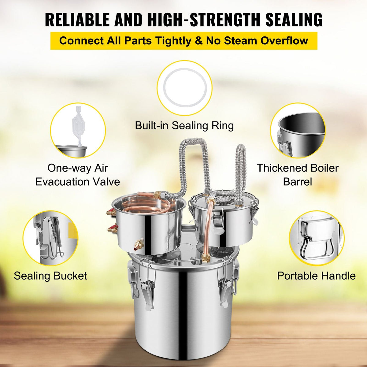 Moonshine Still Distiller 3Gal 12L Stainless Steel Water Distiller Copper Tube with Circulating Pump Home Brewing Kit Build-in Thermometer for DIY Whisky Wine Brandy Spirits