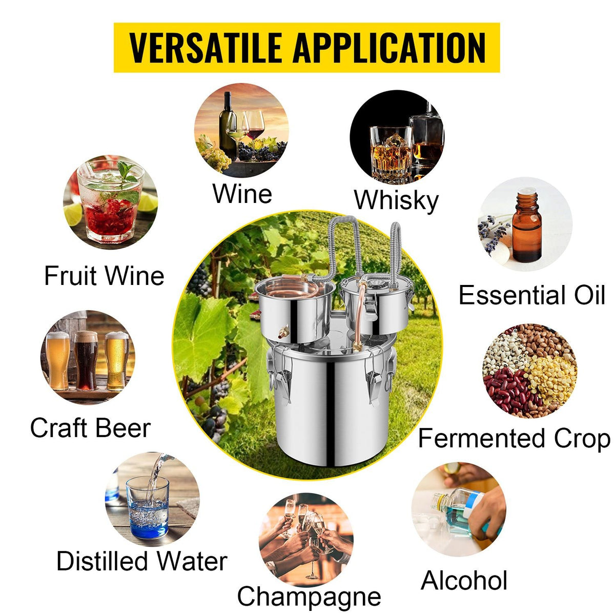 Moonshine Still Distiller 3Gal 12L Stainless Steel Water Distiller Copper Tube with Circulating Pump Home Brewing Kit Build-in Thermometer for DIY Whisky Wine Brandy Spirits