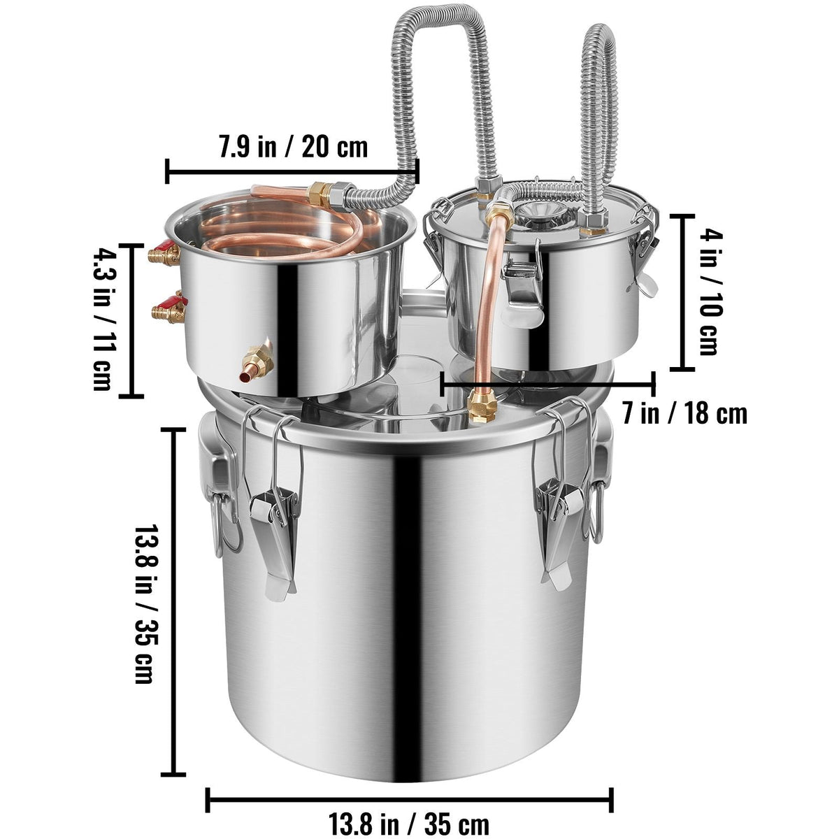 Moonshine Still Stainless Steel Water Alcohol Distiller Copper Tube With Circulating Pump Home Brewing Kit Build-in Thermometer for DIY Whisky Wine Brandy Spirits