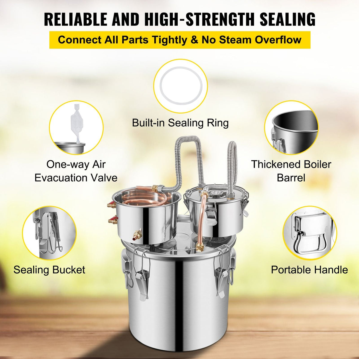 Moonshine Still Stainless Steel Water Alcohol Distiller Copper Tube With Circulating Pump Home Brewing Kit Build-in Thermometer for DIY Whisky Wine Brandy Spirits