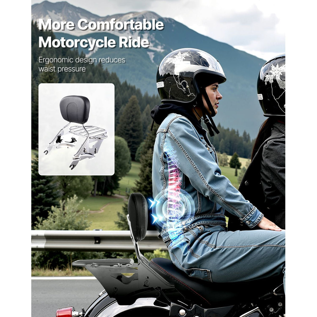 Motorcycle Backrest Sissy Bar with Luggage Rack, Compatible with Harley-Davidson Touring Models, Street Glide, Road Glide, and Road King, Detachable Passenger Backrest for Motorcycles