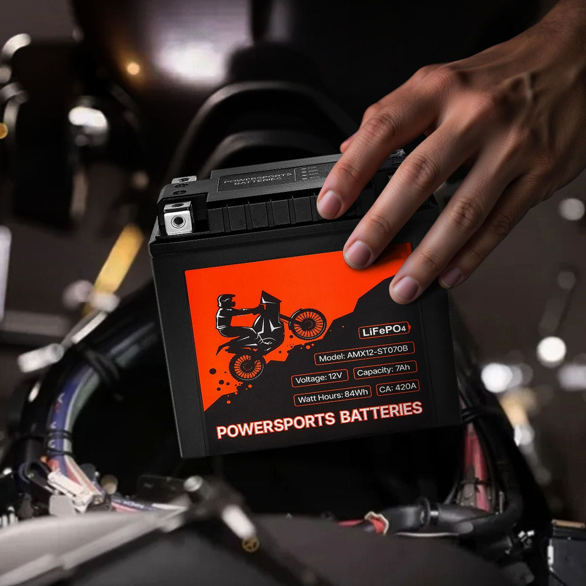 Motorcycle Battery, 12 Volt 7Ah, LiFePO4 Lithium Pre-Charged Powersports Battery, Maintenance Free & High Performance, Compatible with ATV, Motorcycle, Jet Skis, Scooter, UTV, and More