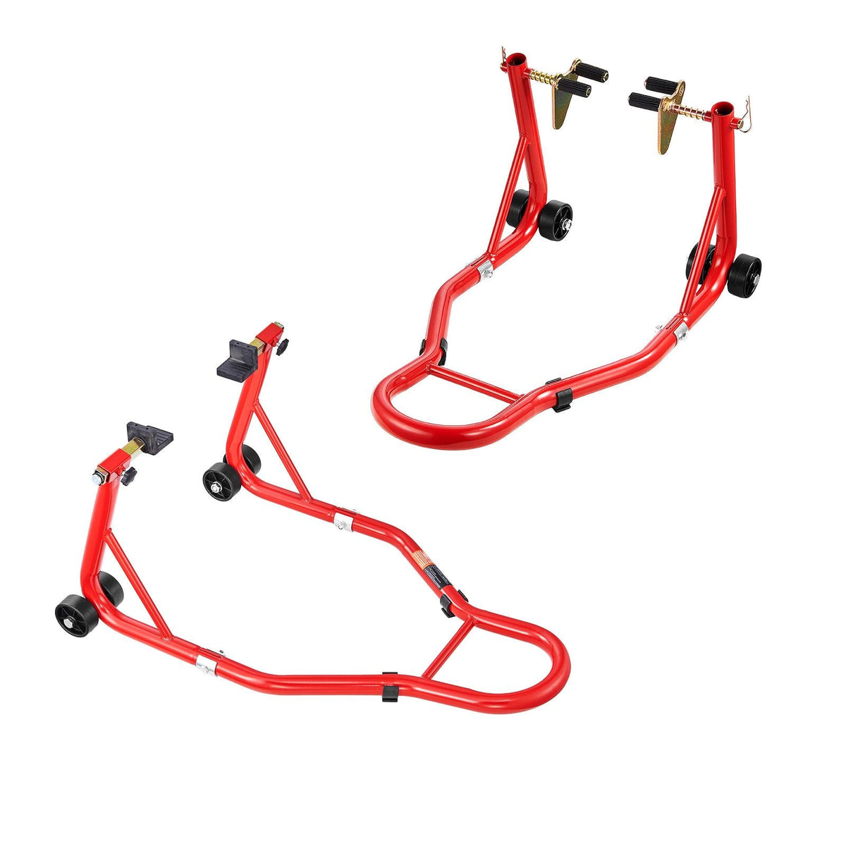 Motorcycle Stand Lift, 850lbs Capacity Front Rear Combo Stand Lift, Front Wheel Dual-Fork Stand, Rear U+L Fork Swingarm Spool Stand, for Most Yamaha Honda Kawasaki Suzuki Motorcycles, Red