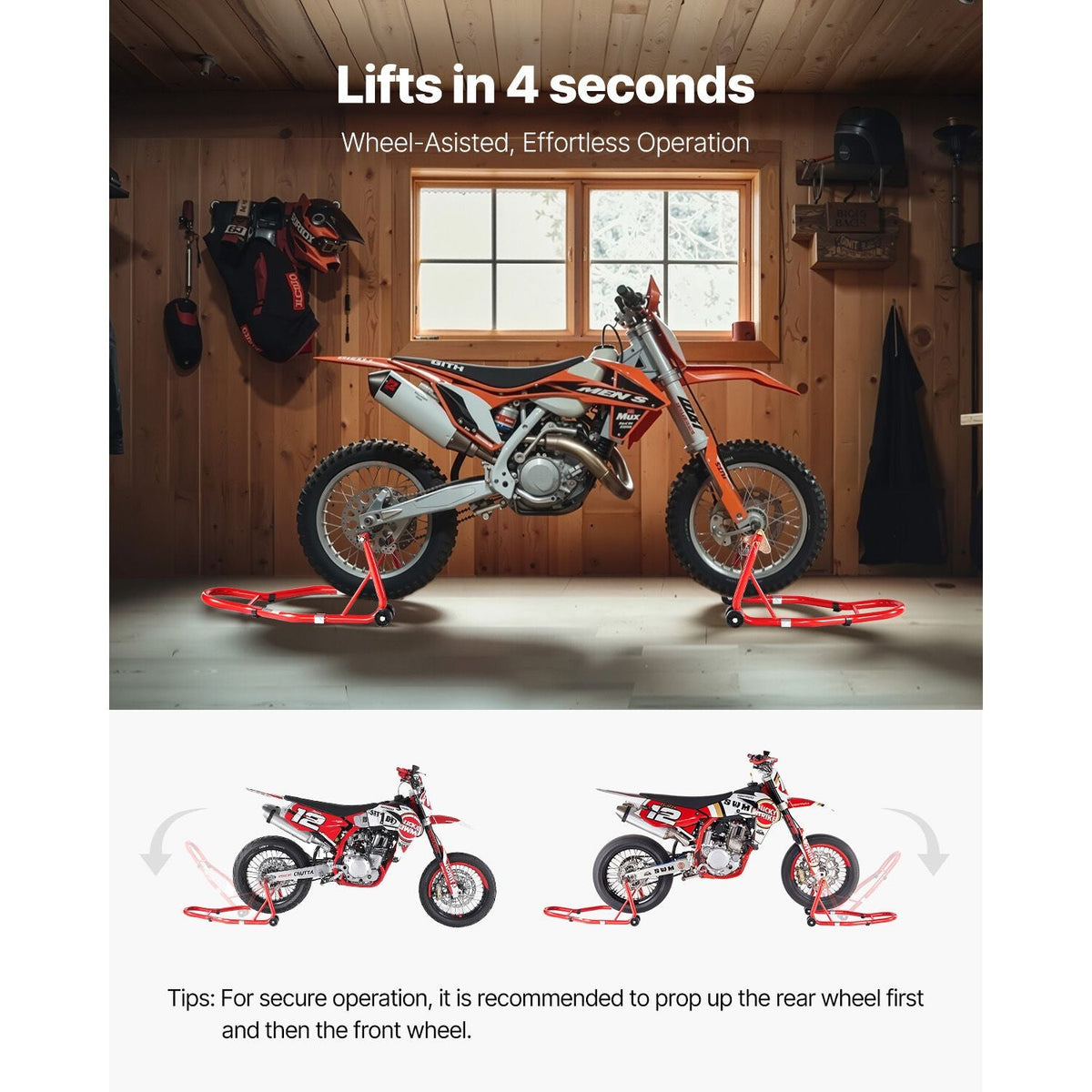 Motorcycle Stand Lift, 850lbs Capacity Front Rear Combo Stand Lift, Front Wheel Dual-Fork Stand, Rear U+L Fork Swingarm Spool Stand, for Most Yamaha Honda Kawasaki Suzuki Motorcycles, Red