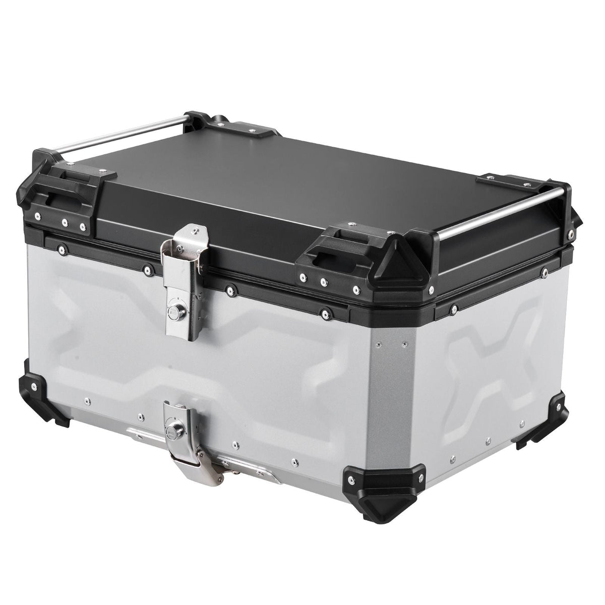 Motorcycle Top Case, 65L Universal Aluminum Hard Motorcycle Tail Case, Waterproof Detachable Motorbike Top Box with Security Lock & Leather Liner for Helmets Storage