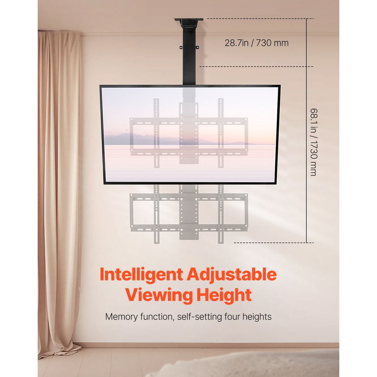 Motorized Ceiling TV Mount, TV Wall Mount for 32 to 55 Inch TV, Electric Adjustable Ceiling TV Mount, Motorized Flip Down TV Mount Bracket with Max VESA 24 x 16 in, Fits TVs Up to 120 lbs