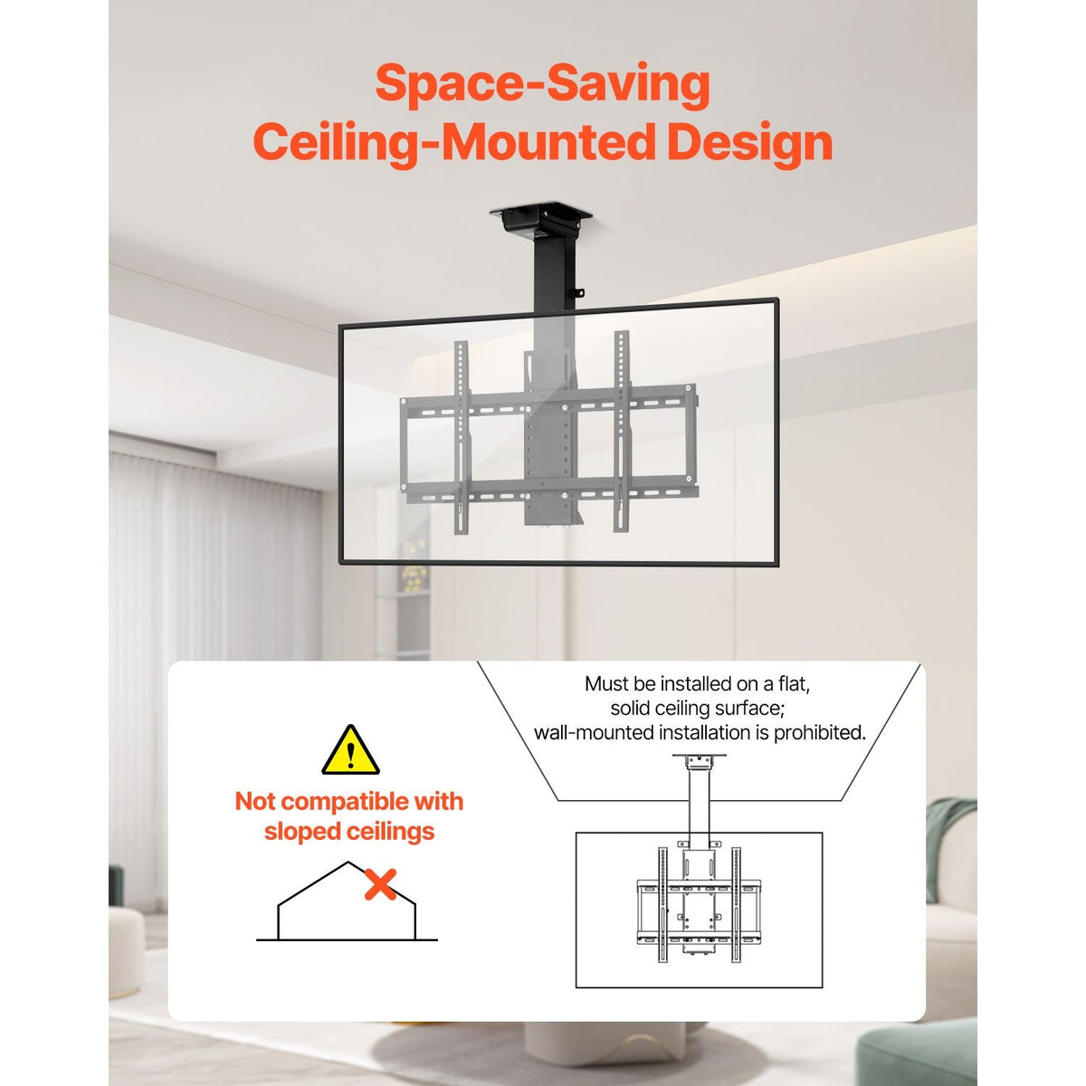 Motorized Ceiling TV Mount, TV Wall Mount for 32 to 55 Inch TV, Electric Adjustable Ceiling TV Mount, Motorized Flip Down TV Mount Bracket with Max VESA 24 x 16 in, Fits TVs Up to 120 lbs