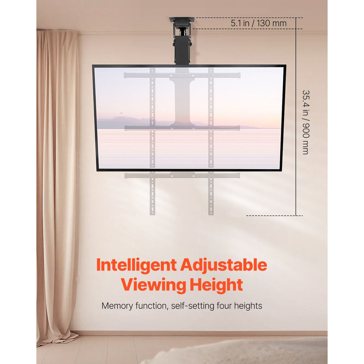 Motorized Ceiling TV Mount, TV Wall Mount for 32 to 65 Inch TV, Electric Adjustable Ceiling TV Mount, Motorized Flip Down TV Mount Bracket with Max VESA 24 x 24 in, Fits TVs Up to 88 lbs