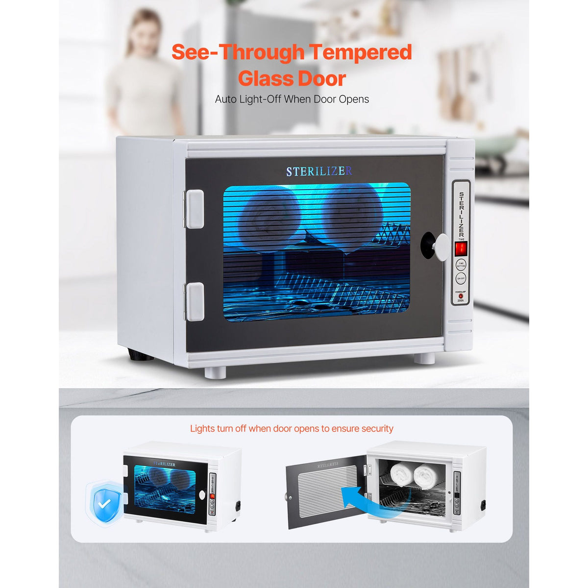 Nail Tool Cleaning Machine, 12L Large Capacity, Tool Cabinet Cleaner Box with Timer Setting, Tempered Glass Door, 185nm Wavelength, for Labs, Home, Nail Salons, Hair Studios, Beauty Salons