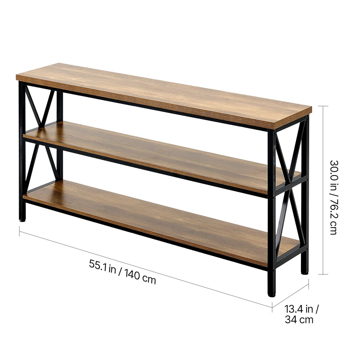Narrow Console Sofa Table, 55.1 inches Behind Couch Table, 3-Tier Long Entryway Table and Skinny Hallway Table, Narrow Sofa Table with Metal Frame, for Entryway, Hallway, Living Room & Bedroom