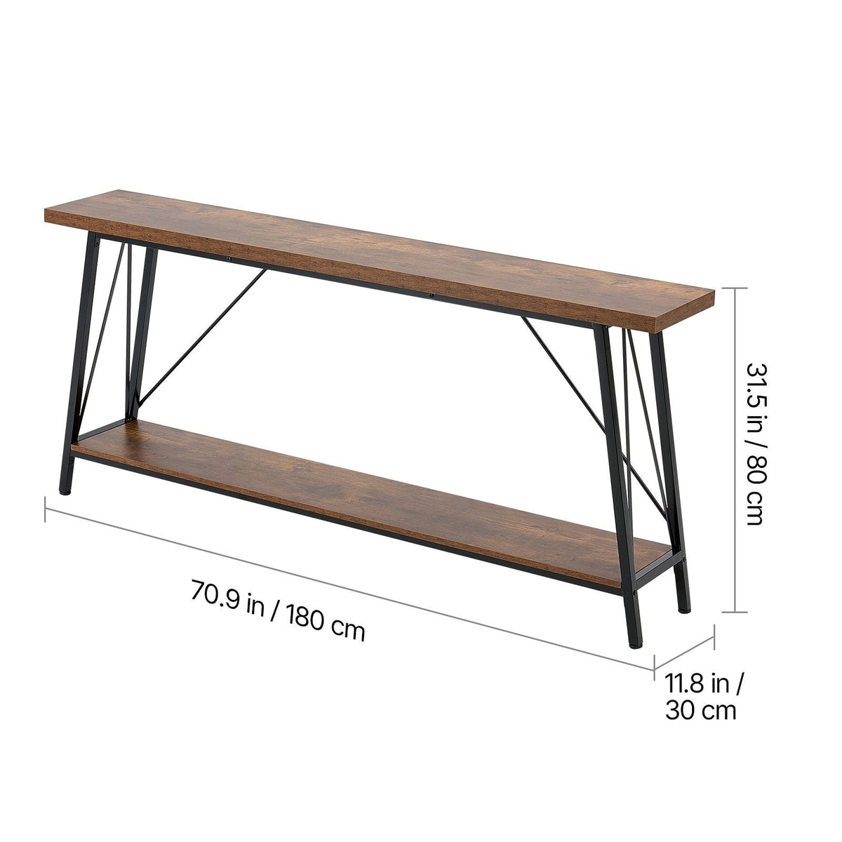 Narrow Console Sofa Table, 70.9 inches Behind Couch Table, 2-Tier Long Entryway Table and Skinny Hallway Table, Narrow Sofa Table with Metal Frame, for Entryway, Hallway, Living Room & Bedroom
