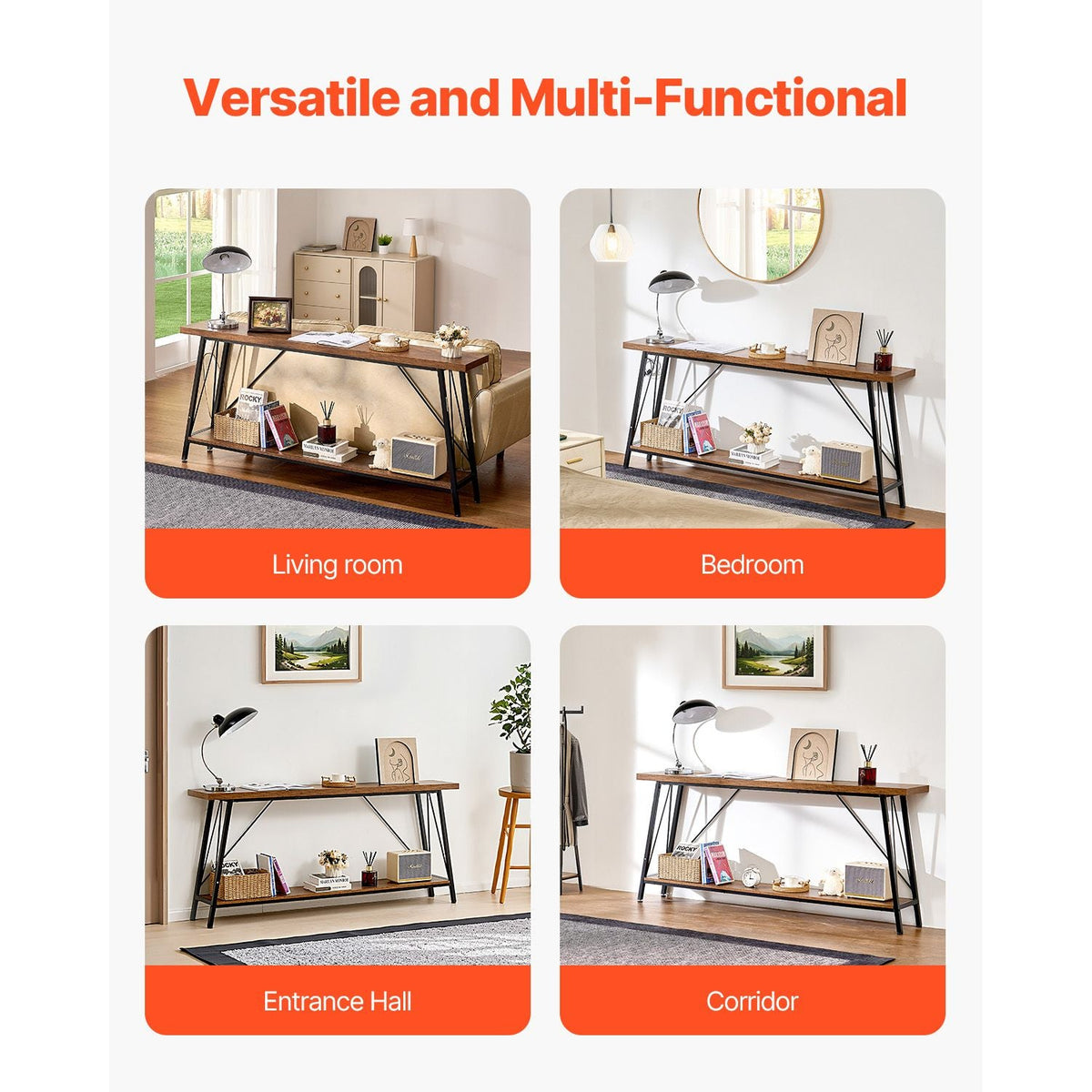 Narrow Console Sofa Table, 70.9 inches Behind Couch Table, 2-Tier Long Entryway Table and Skinny Hallway Table, Narrow Sofa Table with Metal Frame, for Entryway, Hallway, Living Room & Bedroom