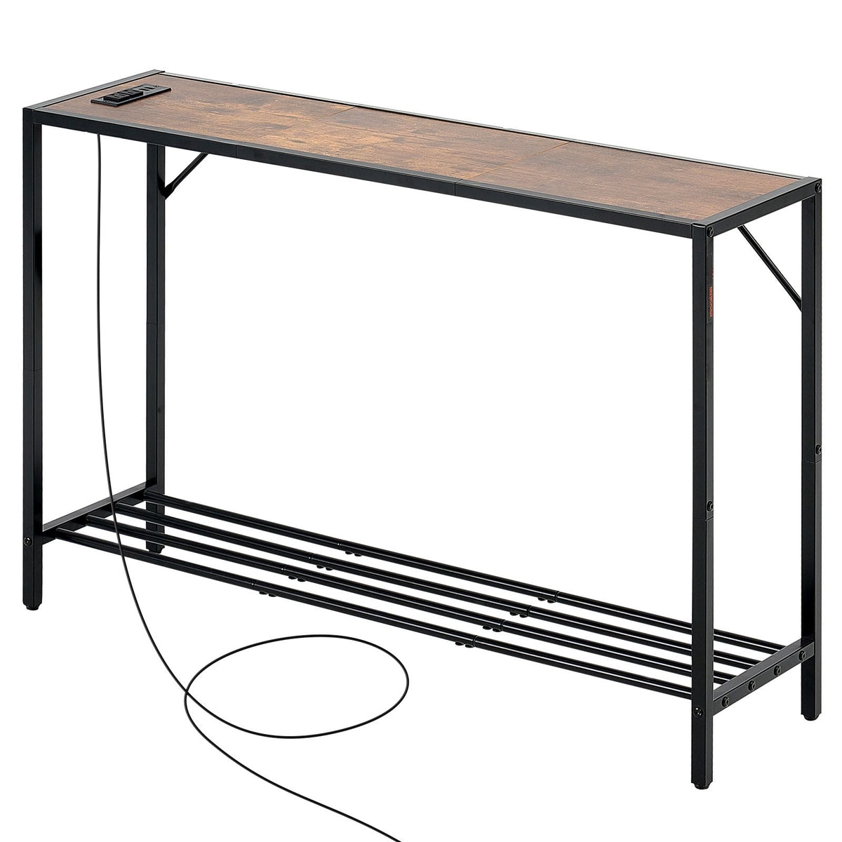 Narrow Console Table, 41.7" Behind Couch Table with Power Outlets, 2-Tier Long Entryway Table, Sofa Table with Metal Frame and Charge Station, for Entryway, Hallway, Living Room