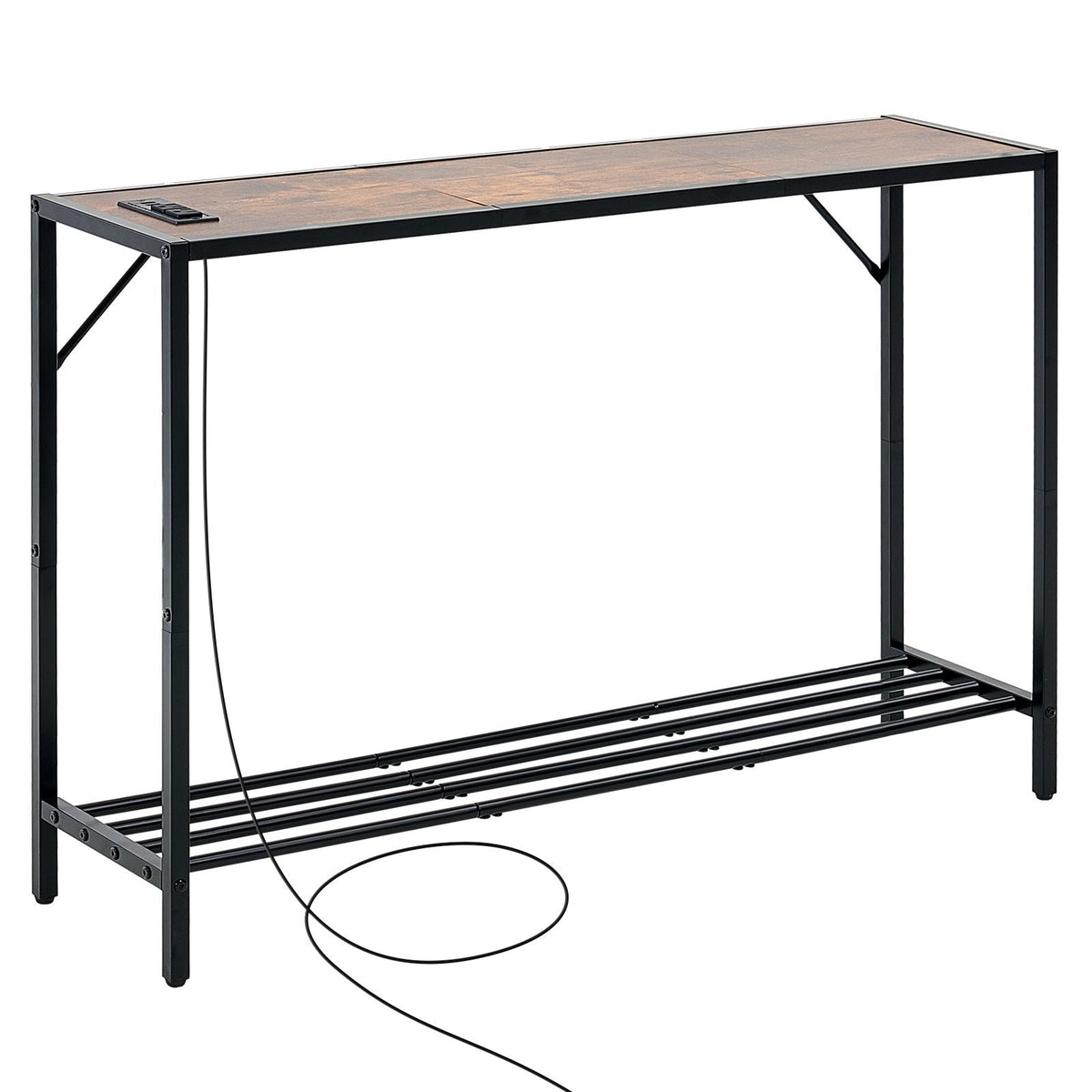 Narrow Console Table, 41.7" Behind Couch Table with Power Outlets, 2-Tier Long Entryway Table, Sofa Table with Metal Frame and Charge Station, for Entryway, Hallway, Living Room