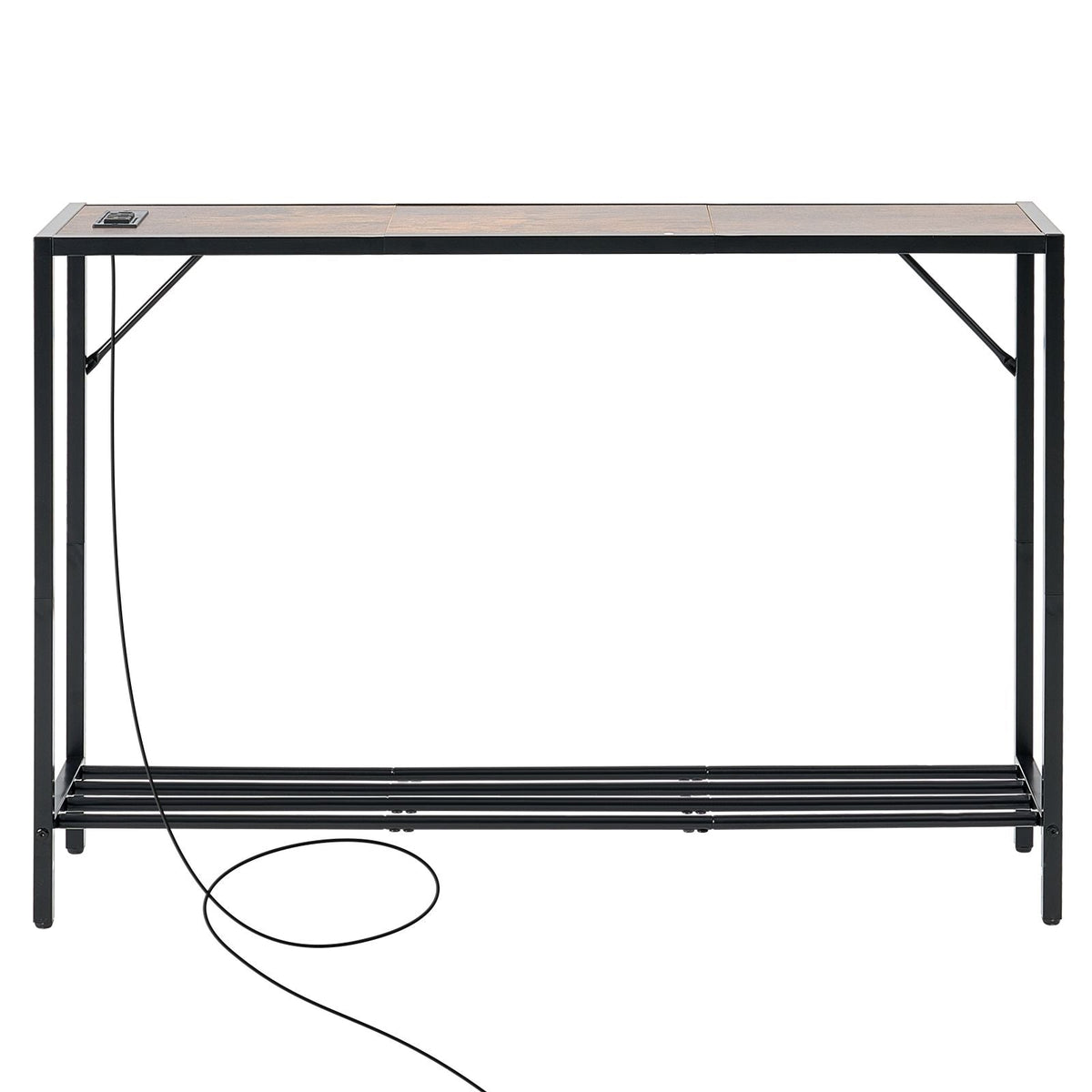 Narrow Console Table, 41.7" Behind Couch Table with Power Outlets, 2-Tier Long Entryway Table, Sofa Table with Metal Frame and Charge Station, for Entryway, Hallway, Living Room