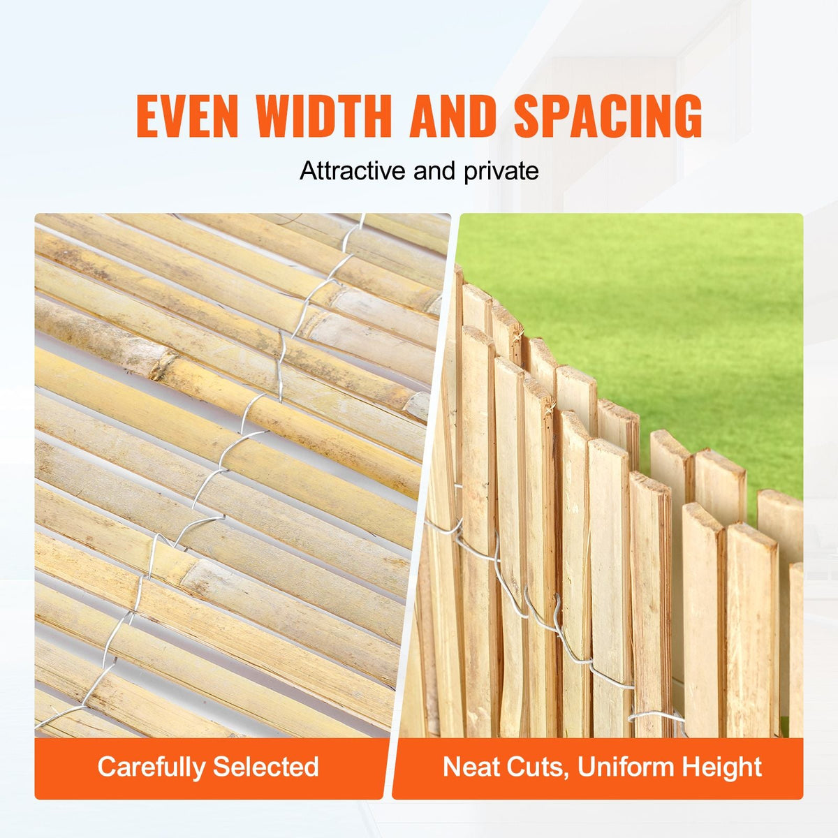 Natural Bamboo Slat Screening, Eco-Friendly Privacy Bamboo Slat Fence, 3 ft H x 19.6 ft L Decorative Bamboo Screen Panel, for Garden, Backyard, Balcony, Patio, Pool Side