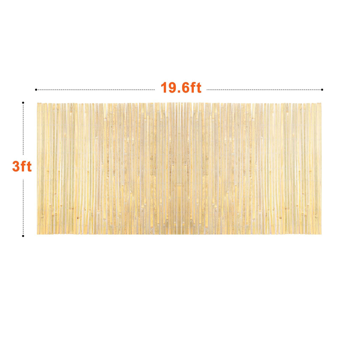 Natural Bamboo Slat Screening, Eco-Friendly Privacy Bamboo Slat Fence, 3 ft H x 19.6 ft L Decorative Bamboo Screen Panel, for Garden, Backyard, Balcony, Patio, Pool Side