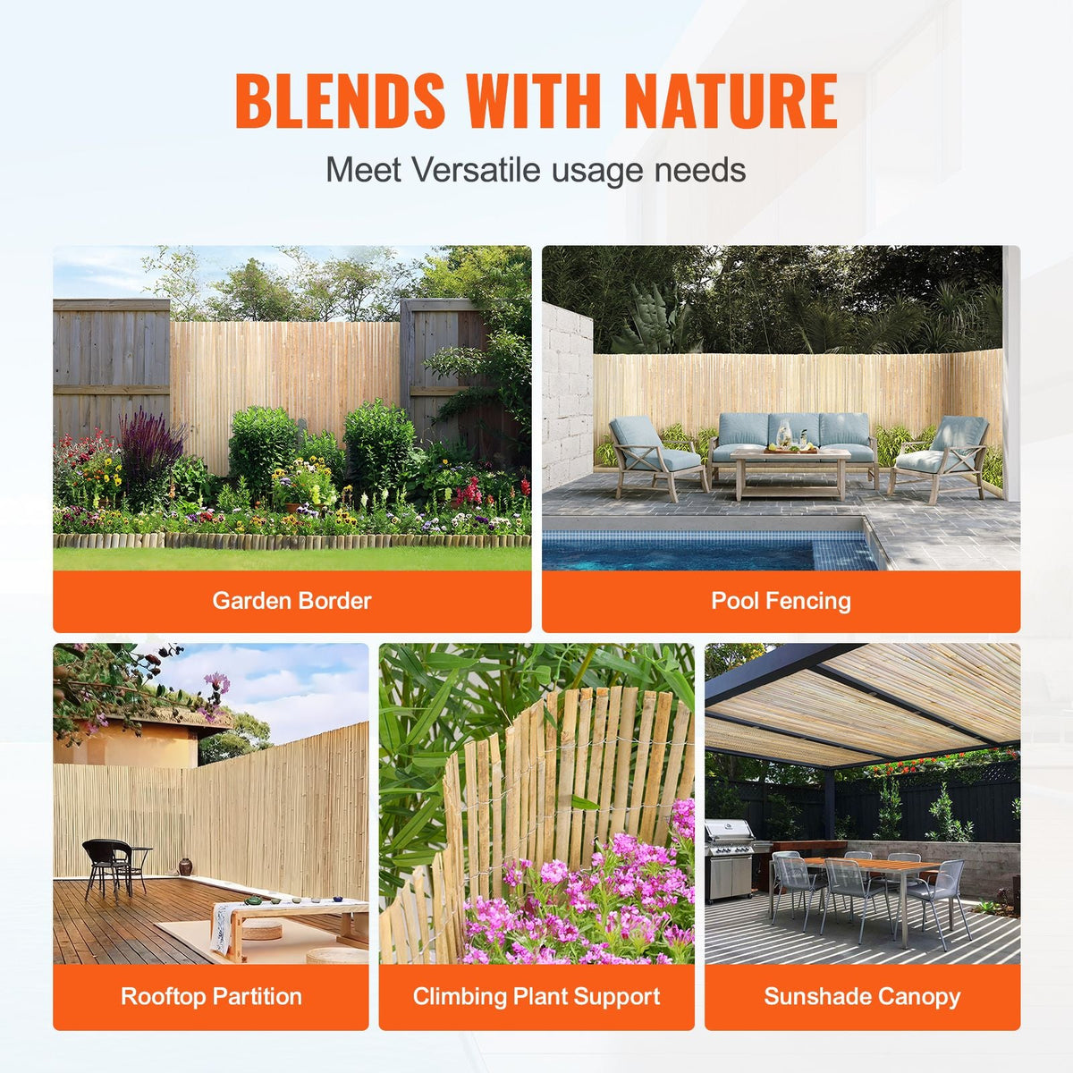 Natural Bamboo Slat Screening, Eco-Friendly Privacy Bamboo Slat Fence, 3 ft H x 19.6 ft L Decorative Bamboo Screen Panel, for Garden, Backyard, Balcony, Patio, Pool Side