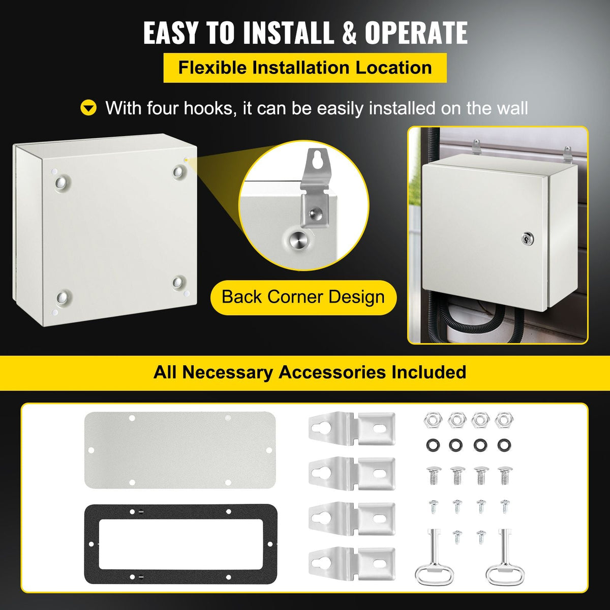 NEMA Steel Enclosure, 12 x 12 x 6\'\' NEMA 4X Steel Electrical Box, IP66 Waterproof & Dustproof, Outdoor/Indoor Electrical Junction Box, with Mounting Plate