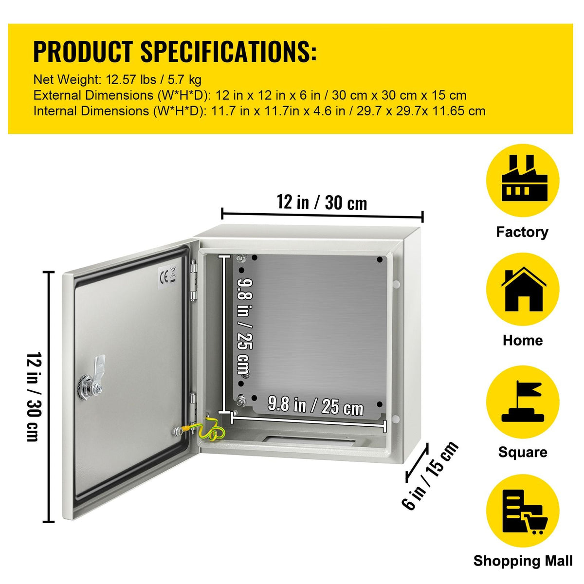 NEMA Steel Enclosure, 12 x 12 x 6\'\' NEMA 4X Steel Electrical Box, IP66 Waterproof & Dustproof, Outdoor/Indoor Electrical Junction Box, with Mounting Plate